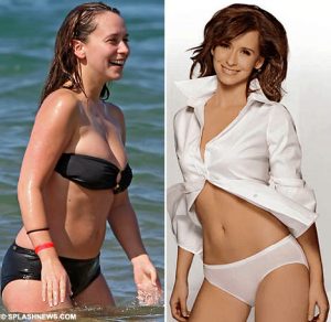On the beach as compared to her Hanes Ad